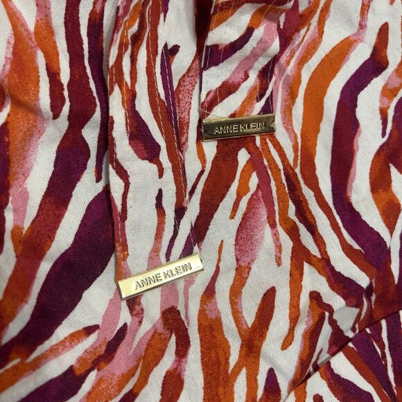 Anne Klein Orange Multicolor Linen Zebra Print Pockets Shorts Size L - Picture 3 of 7